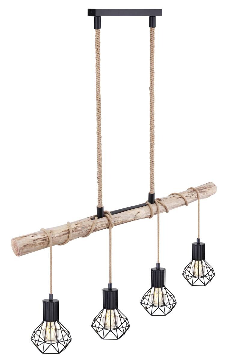 GLOBO Pendelleuchte Priska schwarz natur Metall Holz B/H/L: ca. 100x120x15 cm E27 4 Brennstellen