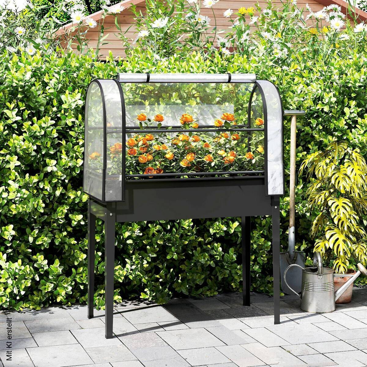 Outsunny Hochbeet mit Gewächshaus schwarz Kunststoff B/H/T/L: ca. 49x136x49x100 cm