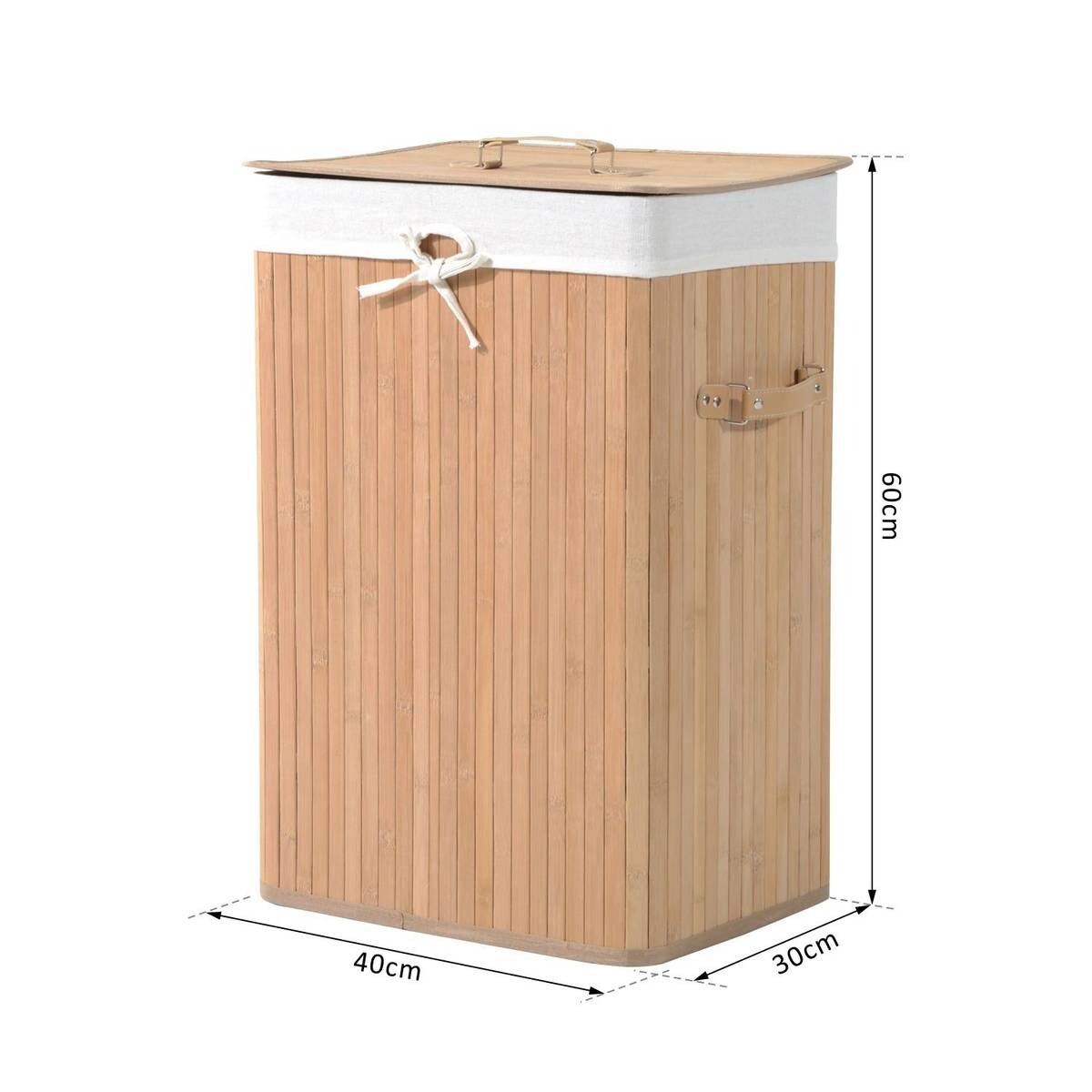 HOMCOM Wäschekorb mit 2 Tragegriffen natur Bambus Stoff Kunststoff B/H/L: ca. 30x60x40 cm