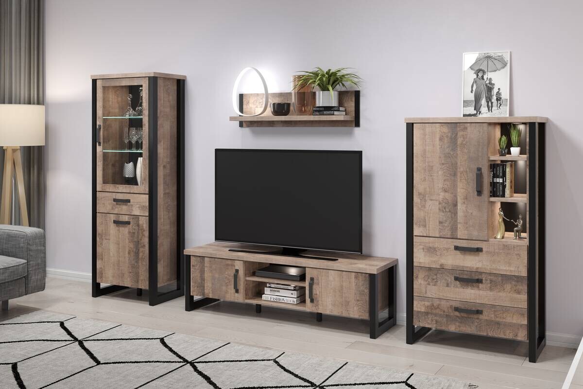 Standvitrine Emile Eiche Tabak Nachbildung B/H/T: ca. 70x195x45 cm