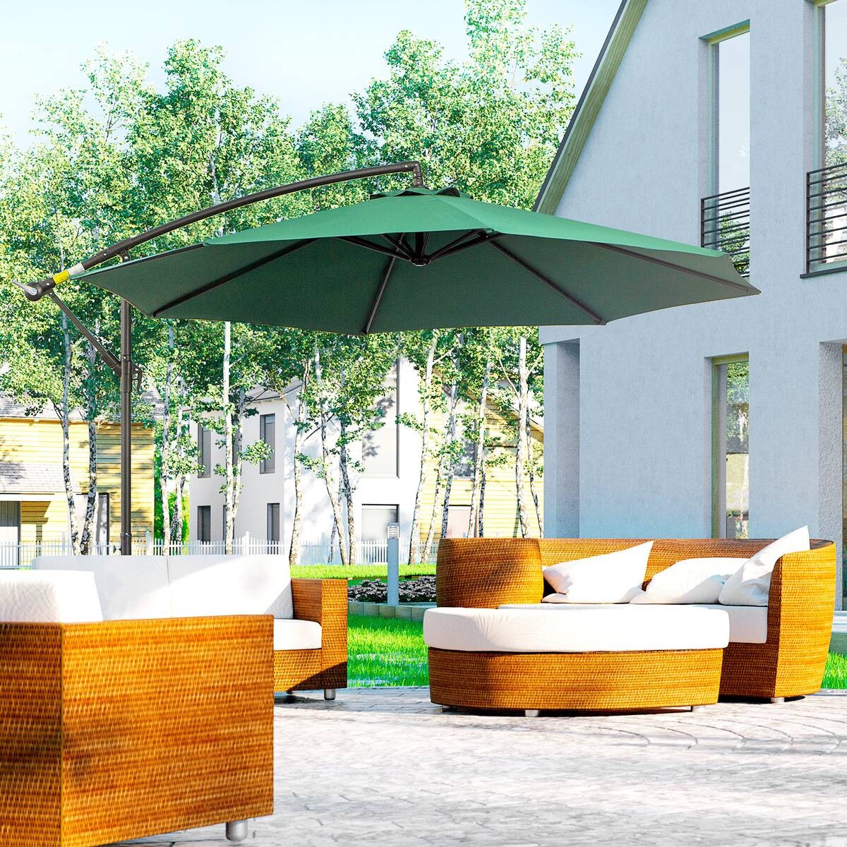 Outsunny Ampelschirm grün Stahl H/D: ca. 245x295 cm
