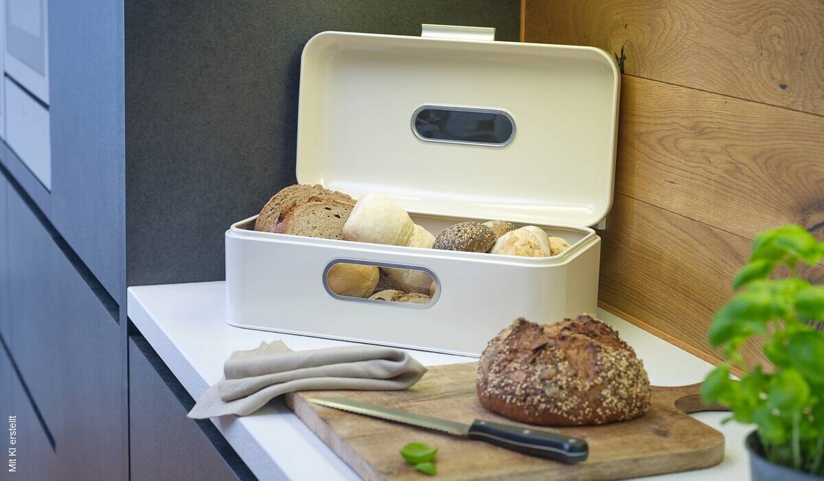 ECHTWERK Brotkasten Retro creme Metall B/H/L: ca. 23,8x17x42,5 cm
