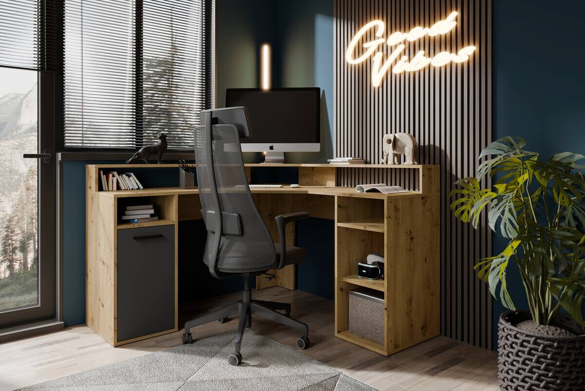 Eckschreibtisch FOX Eiche anthrazit B/H/T: ca. 139x90,8x139 cm