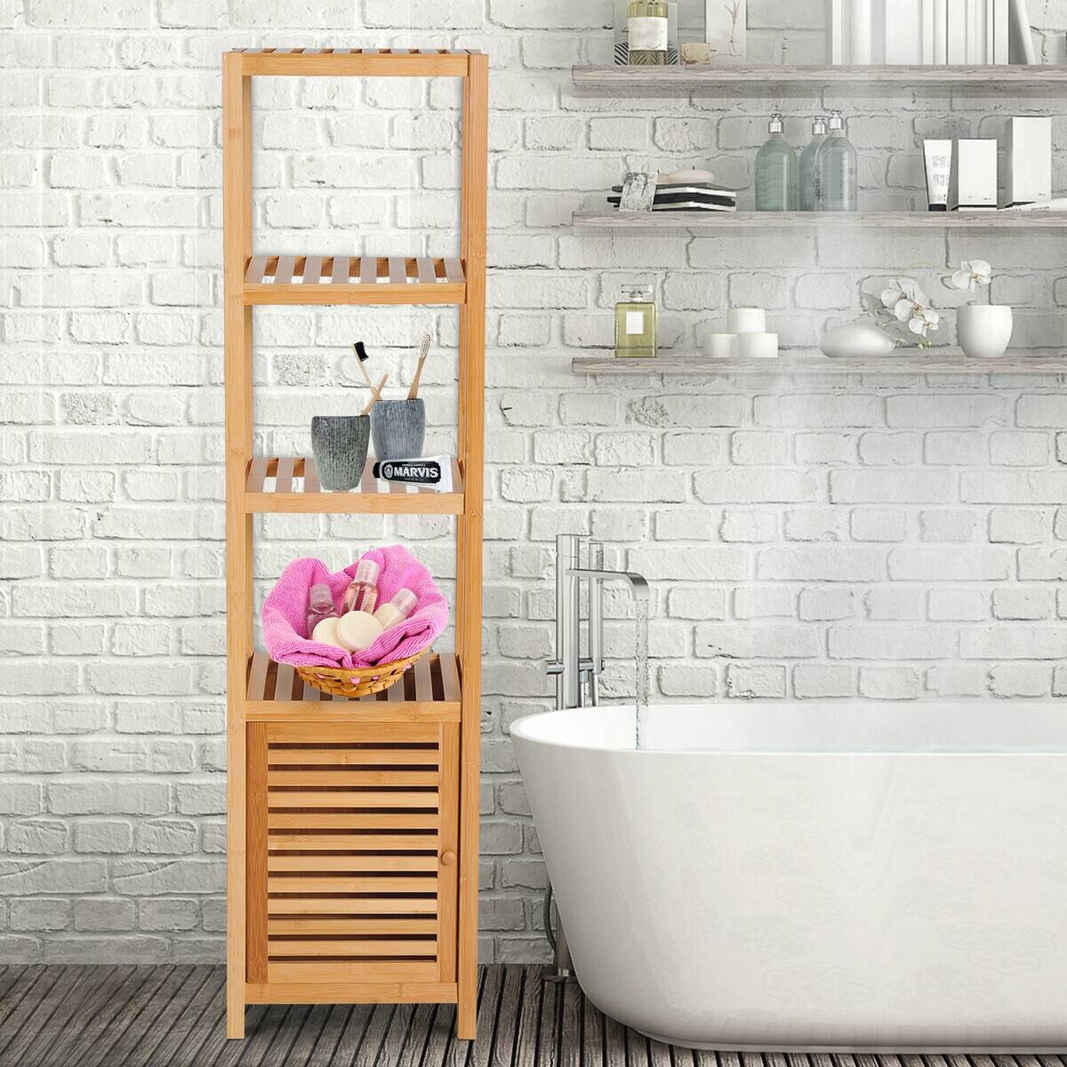 Badschrank natur Edelstahl B/H/L: ca. 33x36x140 cm