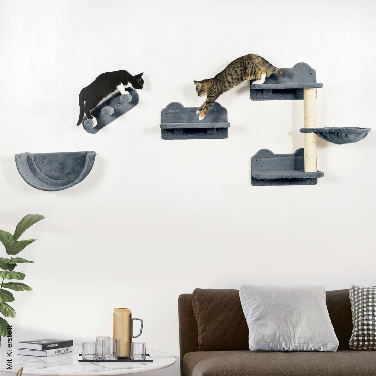 PawHut Katzen Kletterwand grau Polyester B/H/L: ca. 28x73x40 cm