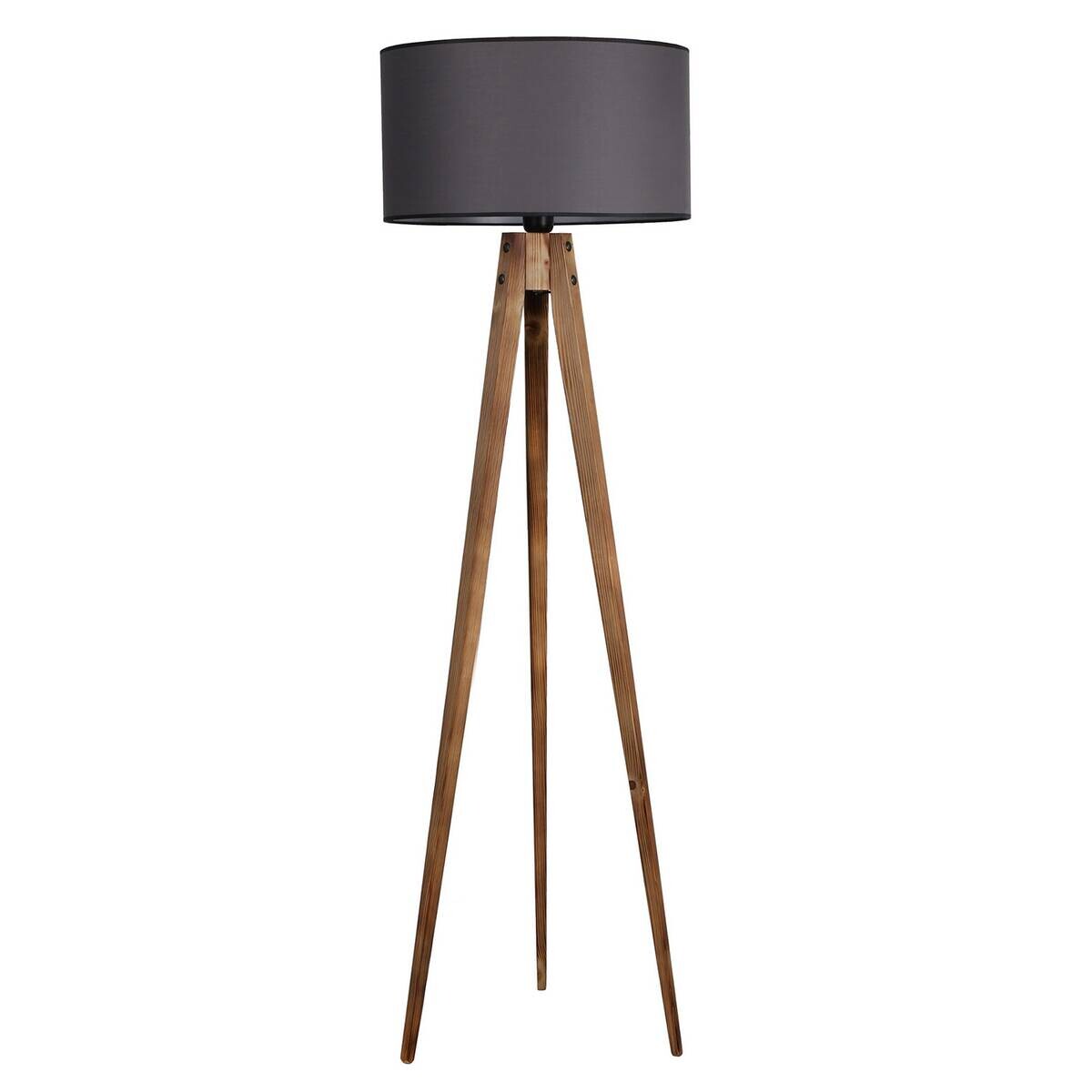 Opviq Stehlampe braun grau Holz Stoff B/H/L: ca. 45x153x45 cm E27 1 Brennstellen