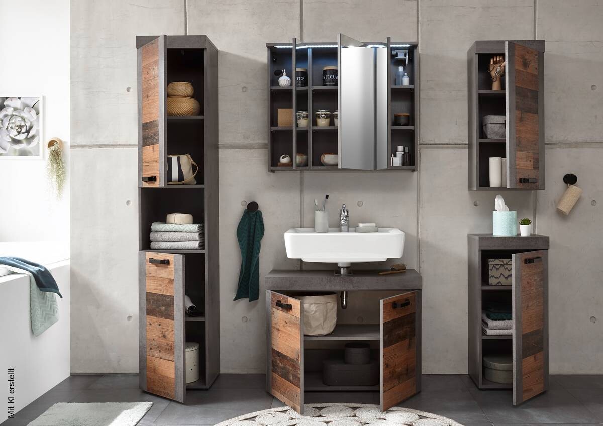 Hängeschrank Indiana Beton dunkel Optik Old Wood Nachbildung B/H/T: ca. 36x79x23 cm