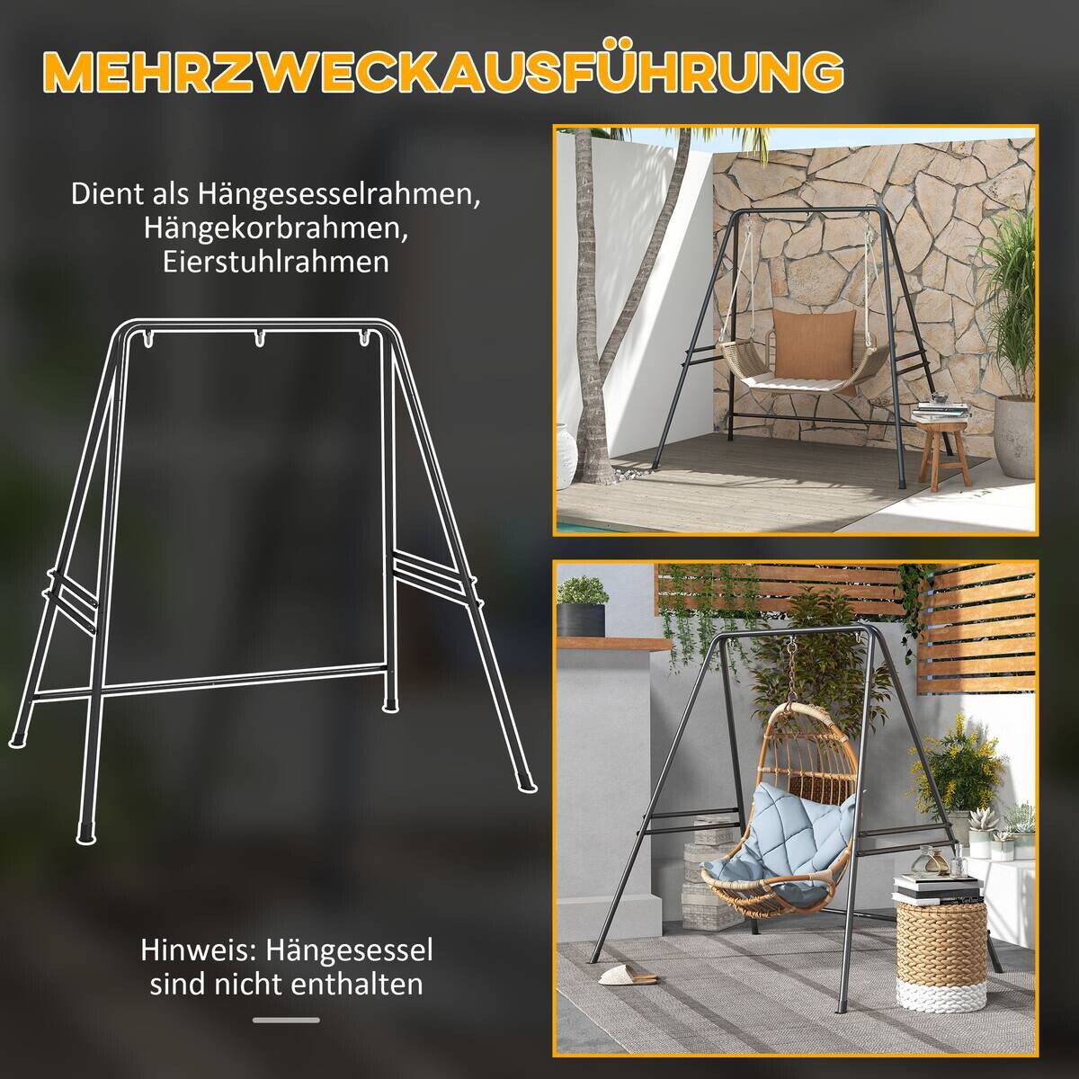 Outsunny Hängesesselgestell schwarz Polypropylen B/H/L: ca. 143x178x180 cm