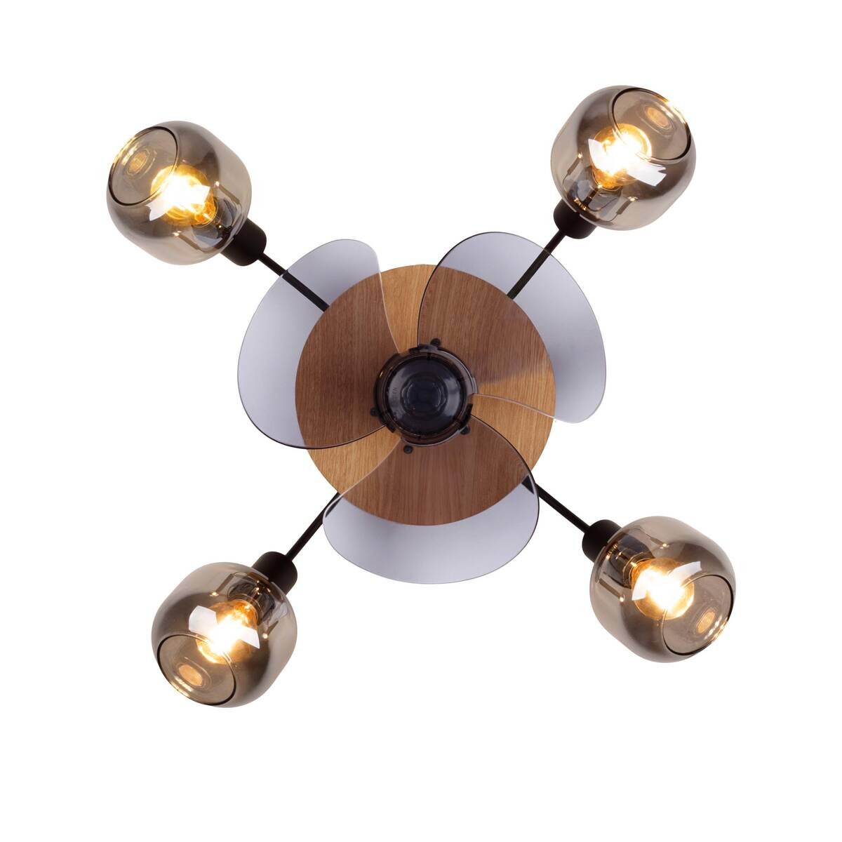 Näve Leuchten Deckenventilator schwarz Metall Glas Kunststoff B/H/T/D: ca. 48x21x48x48 cm E14 4 Brennstellen