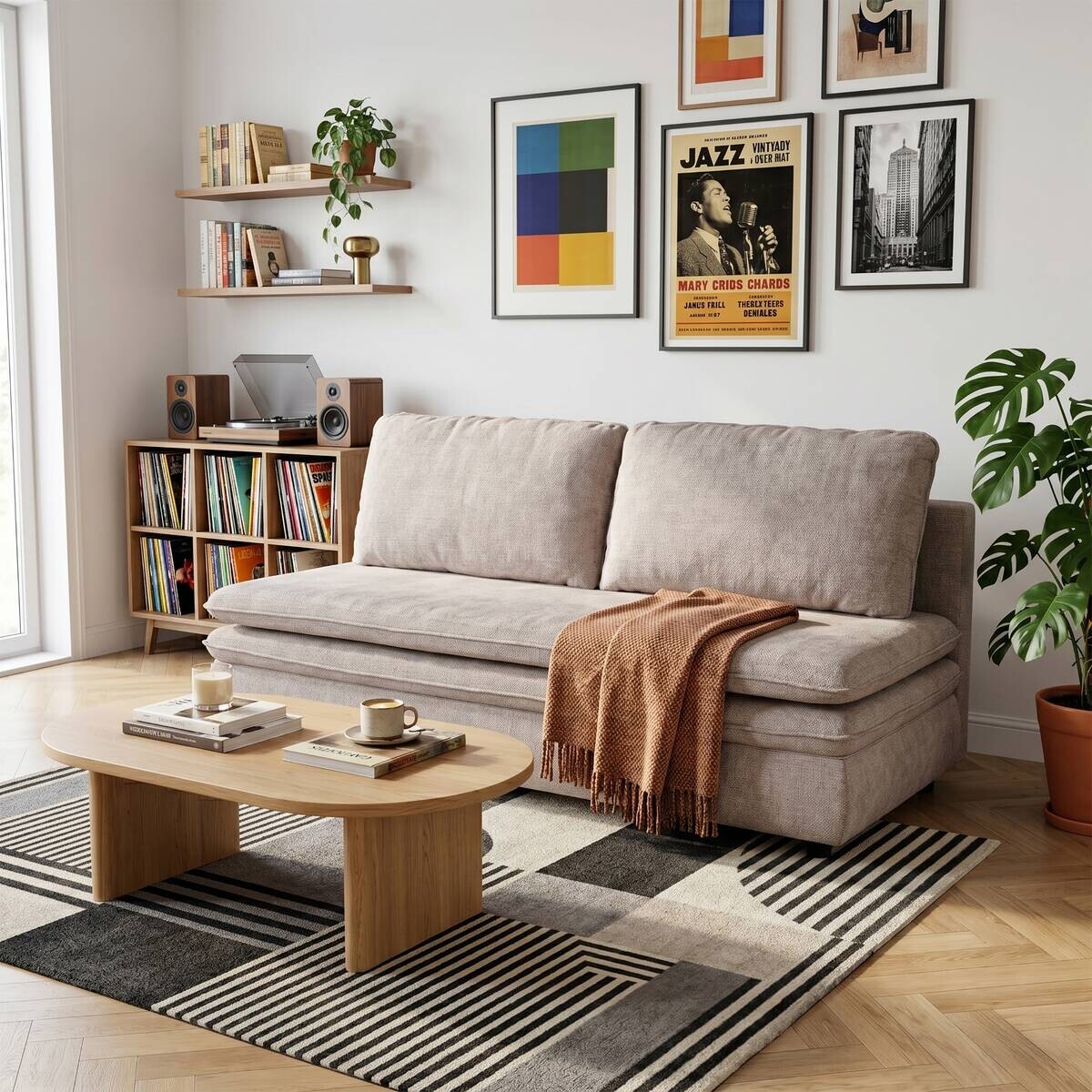 Schlafsofa Greige Microfaser B/H/T: ca. 200x89x85 cm