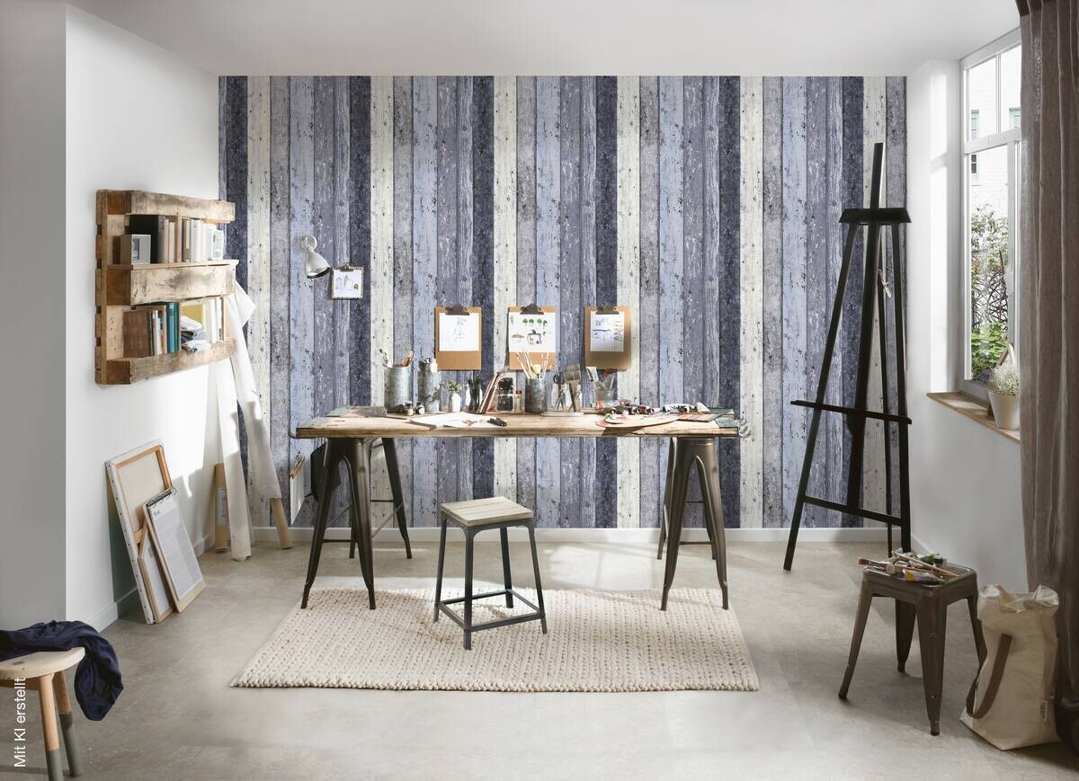 A.S.Creation Vliestapete Best of Woodn Stone 2nd Edition Holzoptik blau B/L: ca. 53x1005 cm