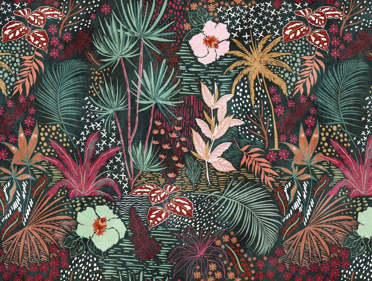 Livingwalls Fototapete Tropical Flair gelb grün rot B/L: ca. 280x371 cm