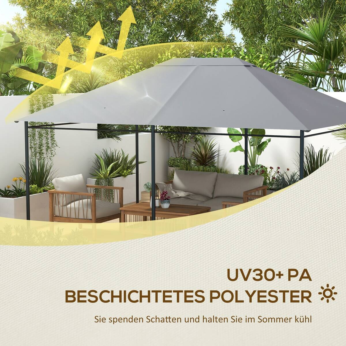 Outsunny Pavillondach hellgrau Polyester B/H/L: ca. 297x1x397 cm