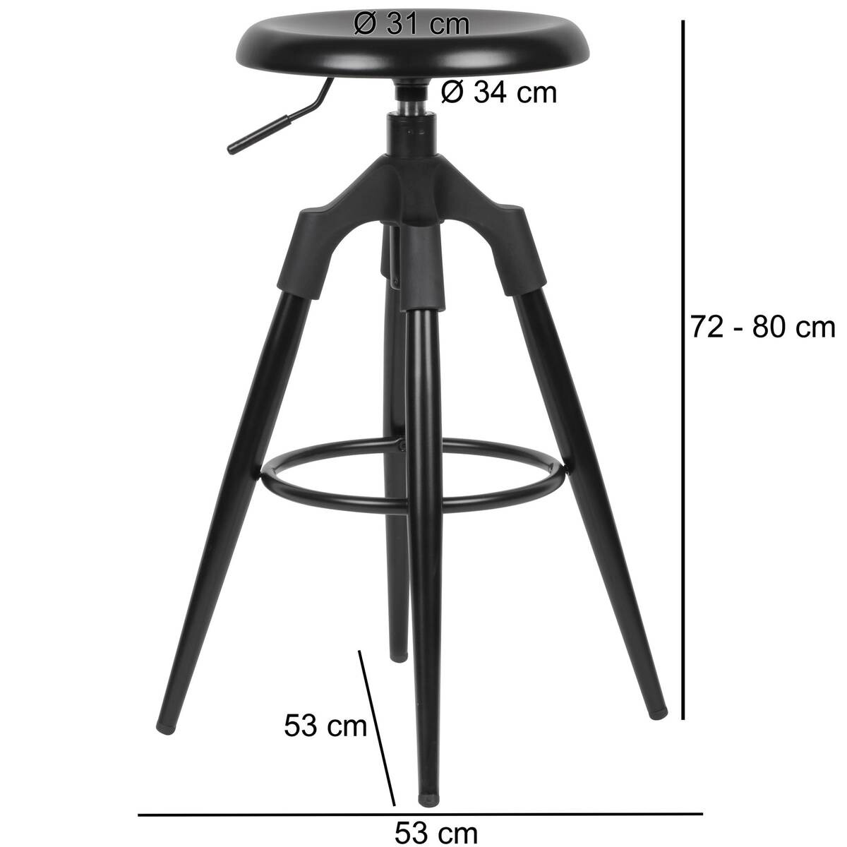 Barhocker schwarz Eisen B/H/T/D: ca. 53x80x53x31 cm