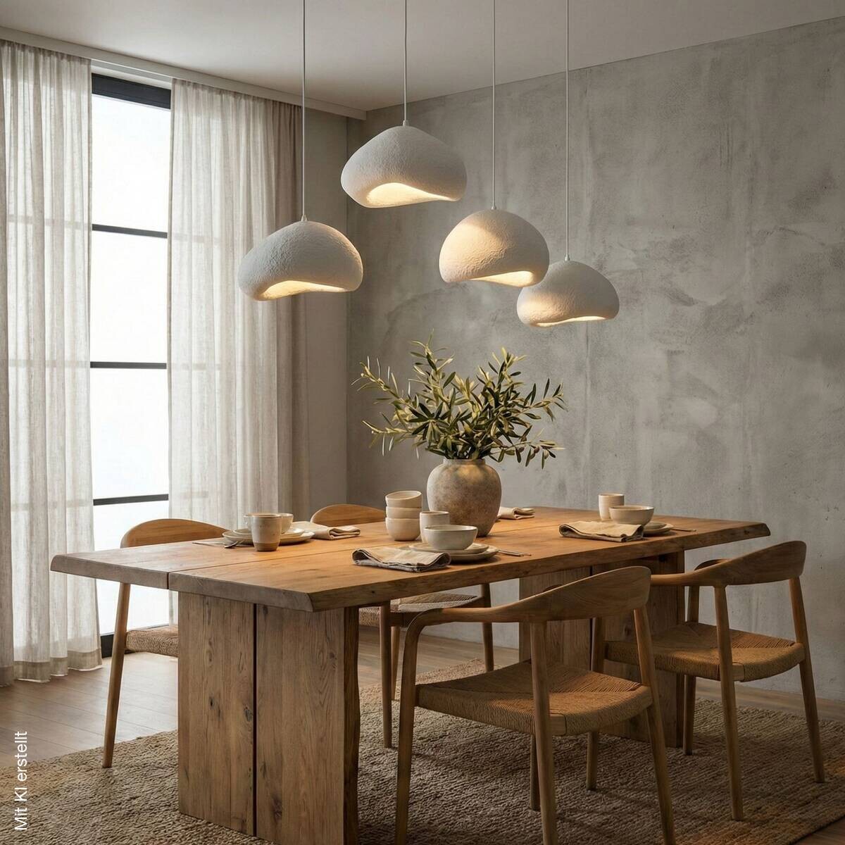 Opviq Pendelleuchte weiß Metall Fiberglas B/H/T/L: ca. 174x115x46x174 cm E27 4 Brennstellen