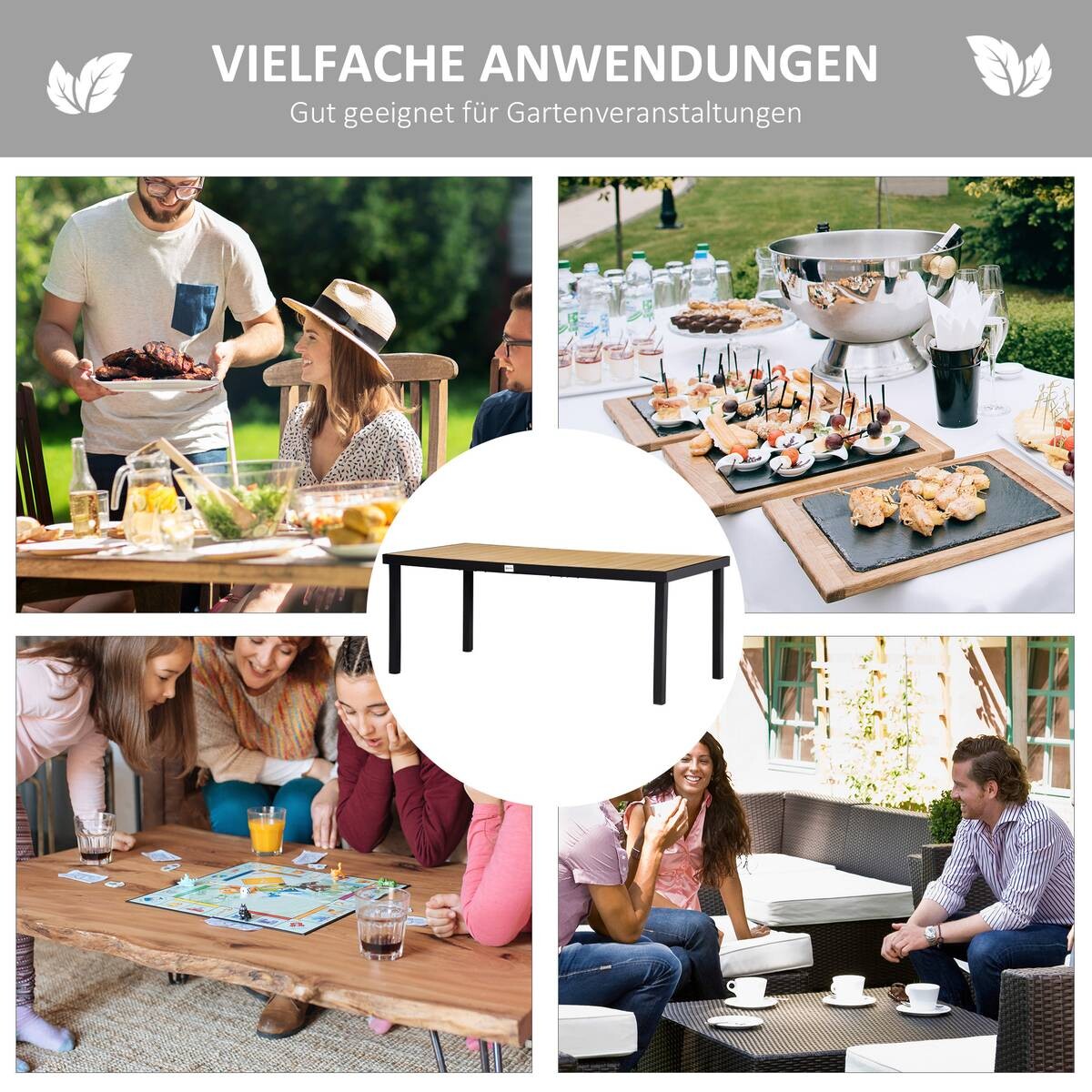 Outsunny Gartentisch natur Kunststoff B/H/L: ca. 90x74x190 cm
