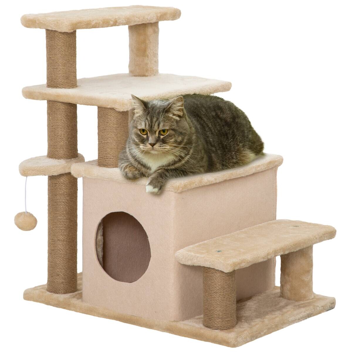 PawHut Katzentreppe m. Schlafhöhle beige Edelstahl B/H/L: ca. 40x60x66 cm