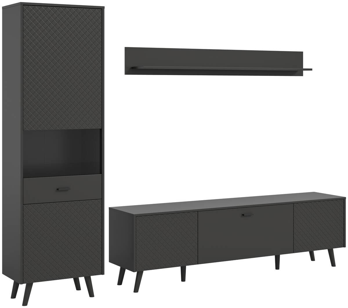 Wohnwand LINEA grau schwarz B/H/T: ca. 258x195x40 cm