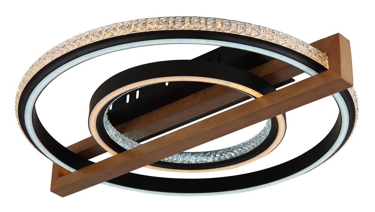 GLOBO LED-Deckenleuchte mattschwarz Opal dunkelbraun Metall Kunststoff Holz B/H/L: ca. 55x11,5x50 cm 1 Brennstellen