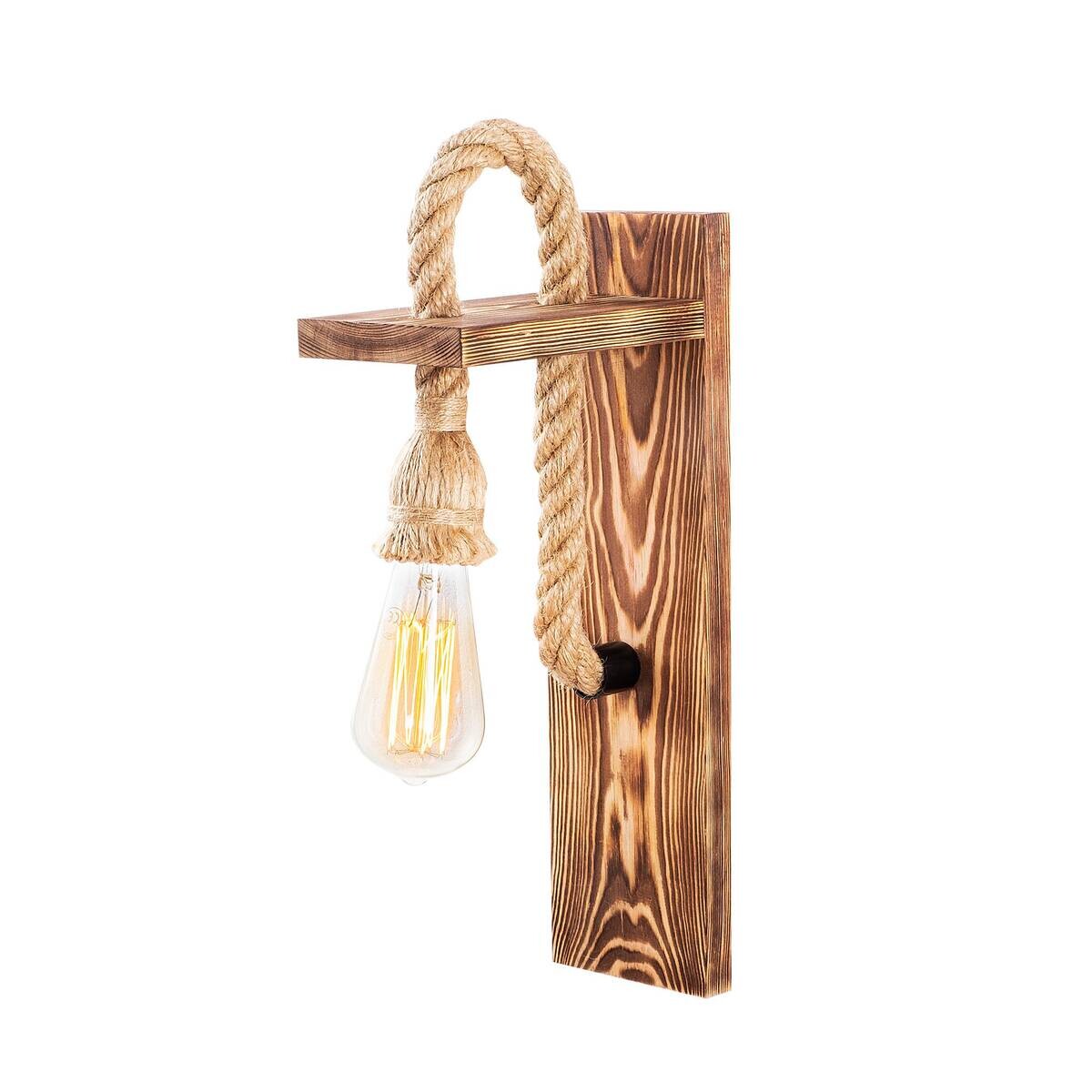 Opviq Wandleuchte Erebos natur Holz B/H/T/L: ca. 18x40x18x11 cm E27 1 Brennstellen