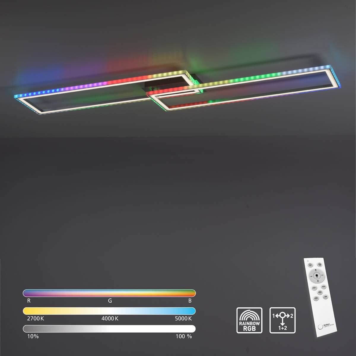 Just Light LED-Deckenleuchte FELIX60 14635-55 stahlfarbig weiß Kunststoff Stahl B/H/T: ca. 121x6,4x72 cm 2 Brennstellen