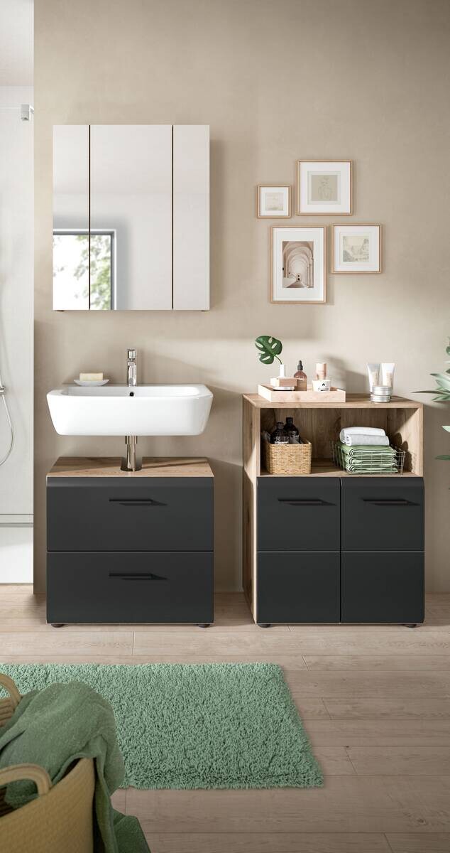 Badezimmer-Set Ice Nox Oak Nachbildung schwarz matt B/H/T: ca. 135x185x30 cm