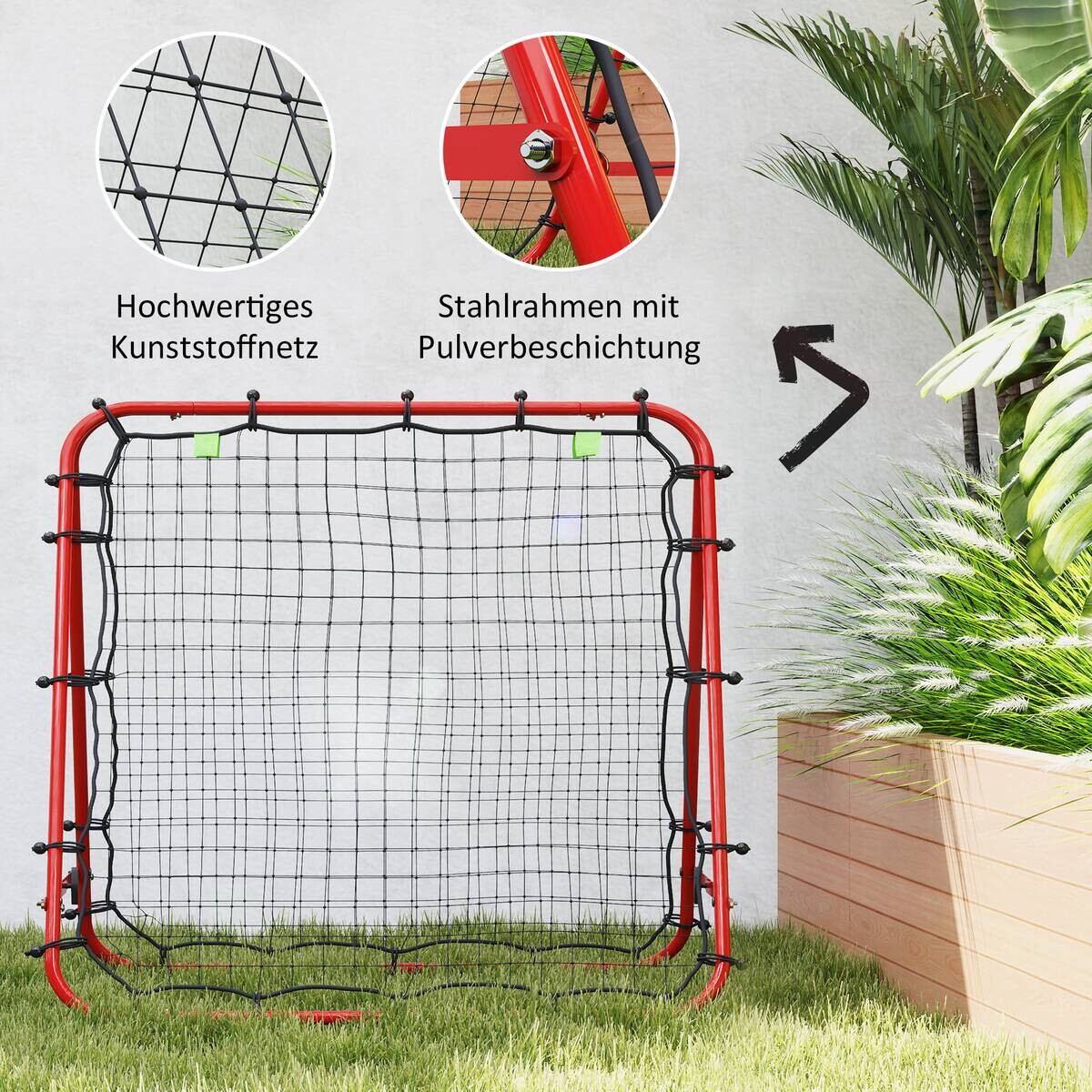 HOMCOM Fußball Rebounder rot Stahl B/H/L: ca. 95x90x100 cm