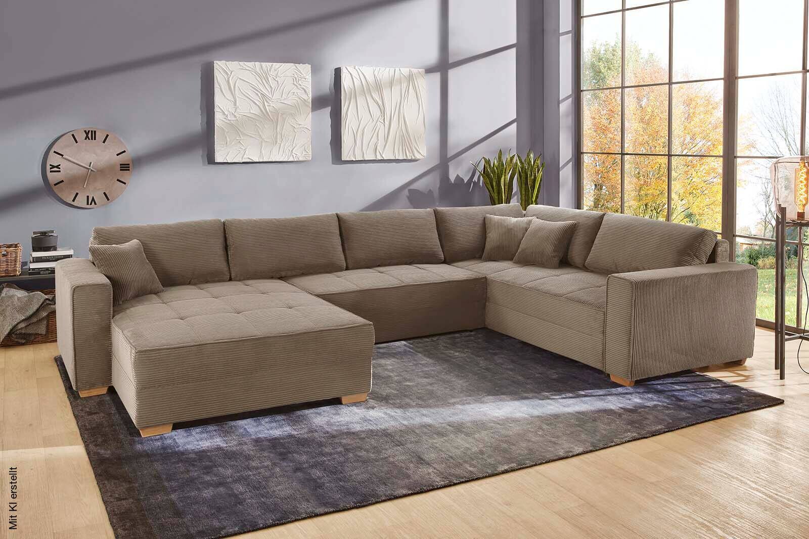 Wohnlandschaft taupe Microfaser B/H/T: ca. 379x86x227 cm