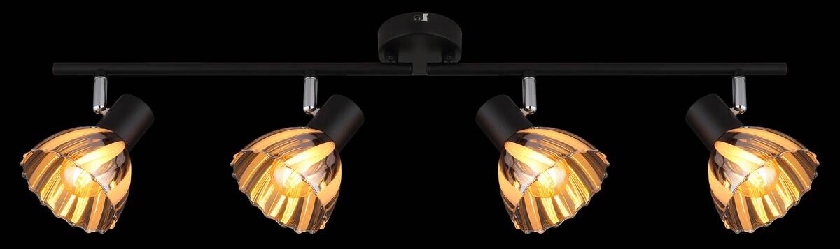GLOBO Strahler mattschwarz Satiniert Rauch Metall Glas B/H/T: ca. 70x19x35 cm E14 4 Brennstellen