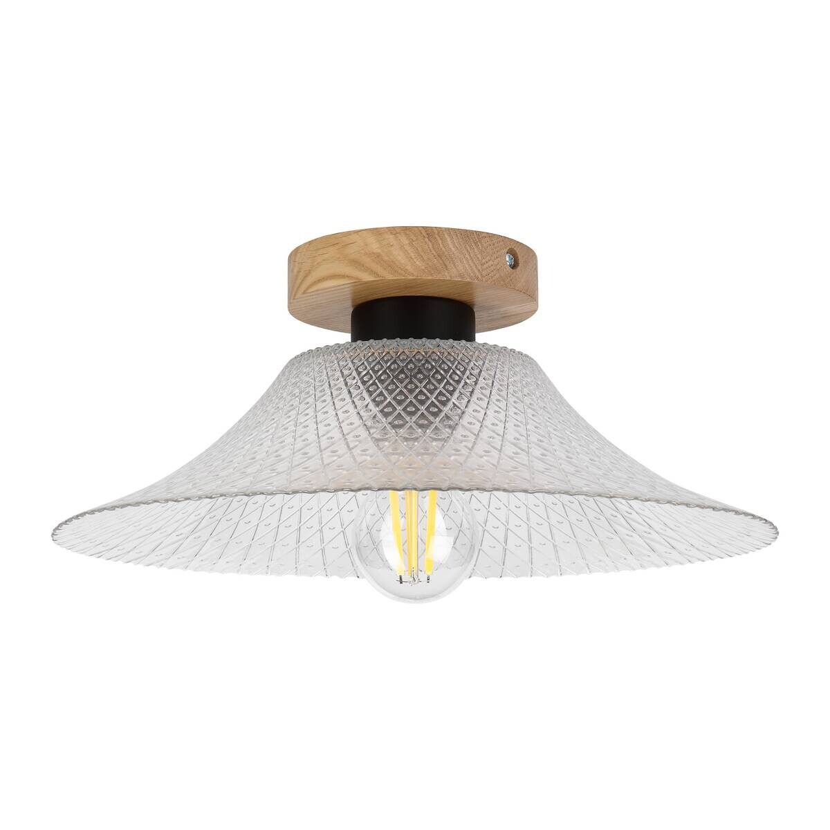 Lamkur Deckenleuchte Chrom Eiche Glas Eiche B/H/L: ca. 34x13,5x34 cm E27 1 Brennstellen