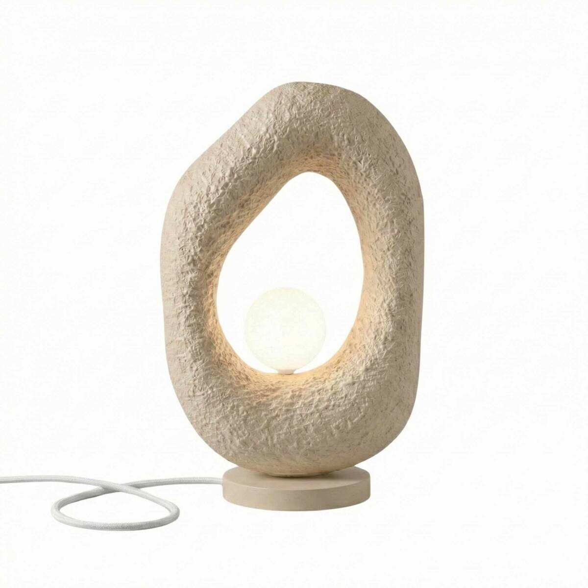 Tischleuchte beige Fiberglas Metall B/H/T/L: ca. 30x50x30x17 cm G9 1 Brennstellen