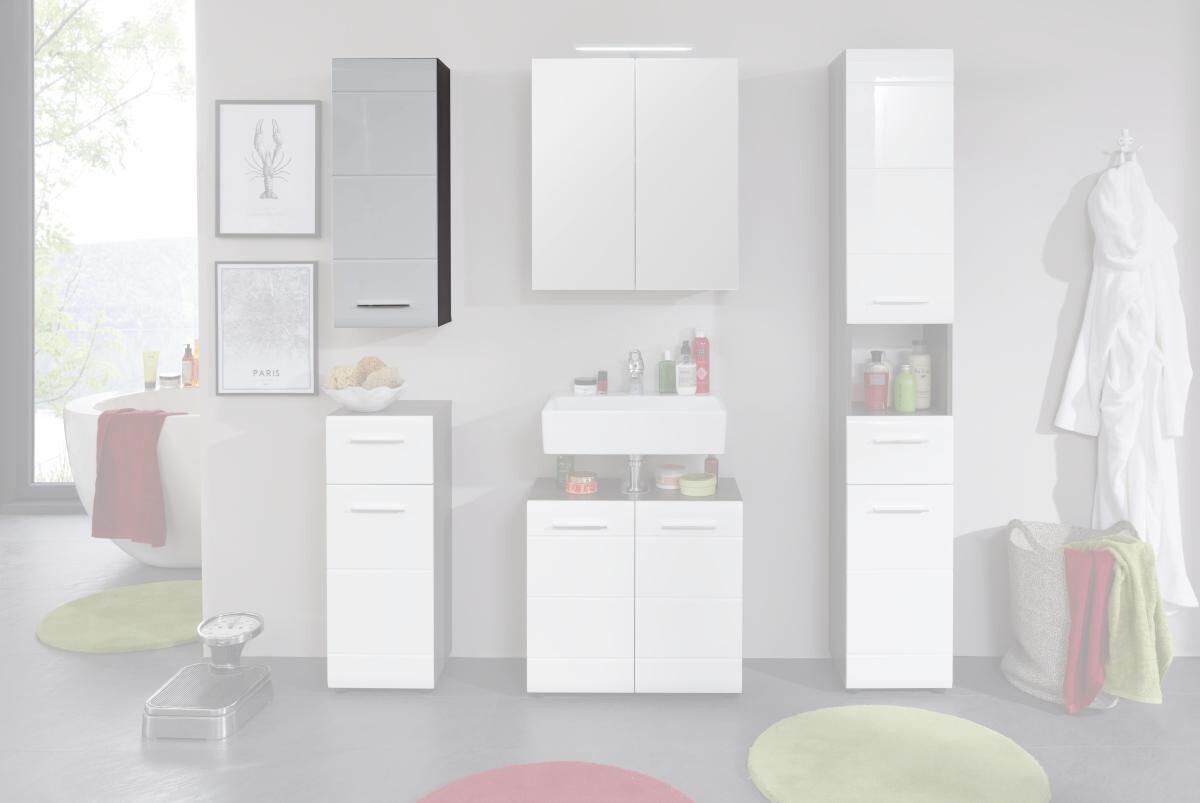 Badhängeschrank Line Rauchsilber Nachbildung weiß Hochglanz B/H/T: ca. 30x77x23 cm