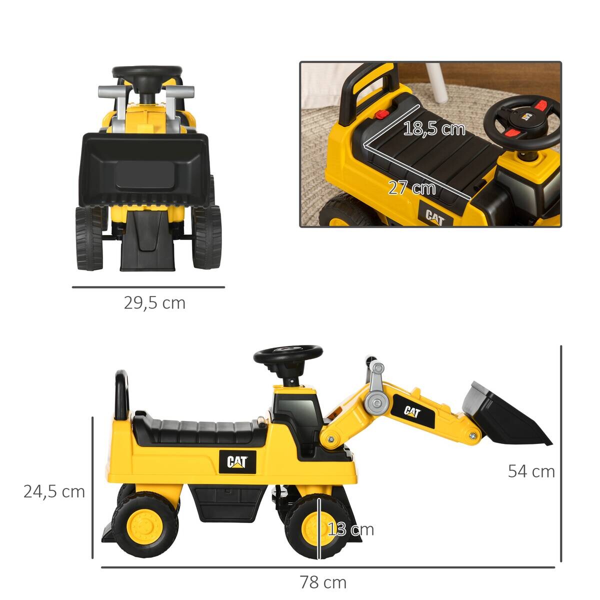 HOMCOM Kinder-Fahrzeug gelb B/H/L: ca. 29,5x78x54 cm