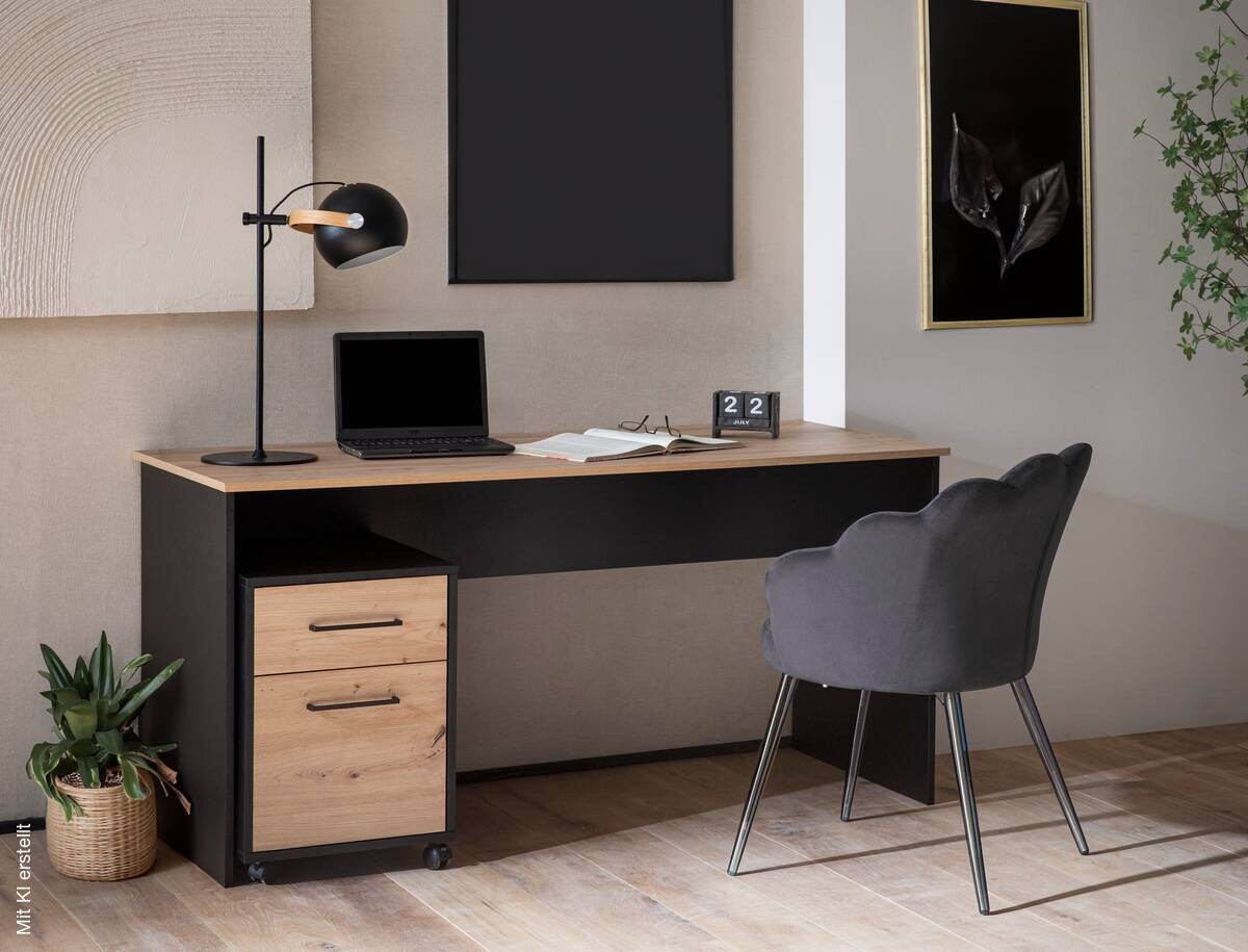 Schreibtisch Aino Eiche Artisan Nachbildung schwarz B/H/T: ca. 150x74x65 cm