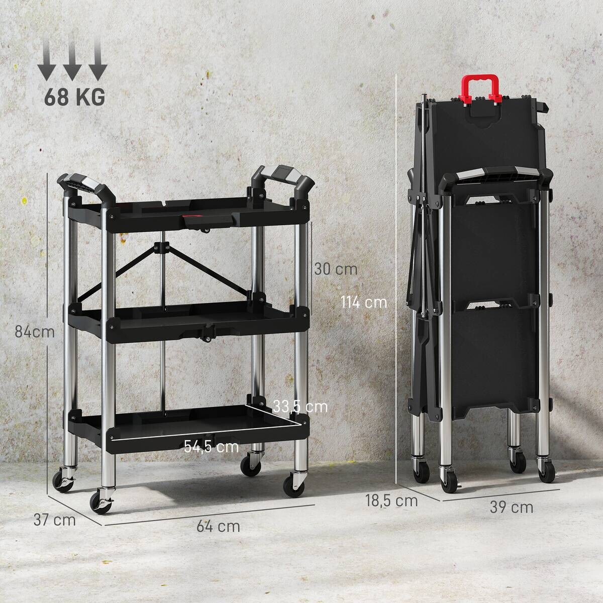 Werkstattwagen schwarz B/H/L: ca. 37x84x64 cm
