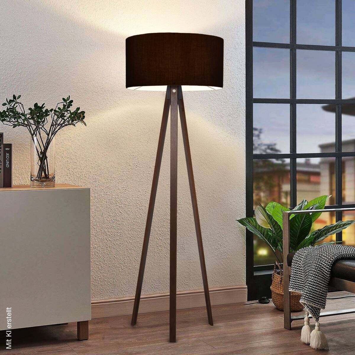 Opviq Stehlampe PVC Holz B/H/T/L/D: ca. 38x140x38x38x38 cm E27 1 Brennstellen