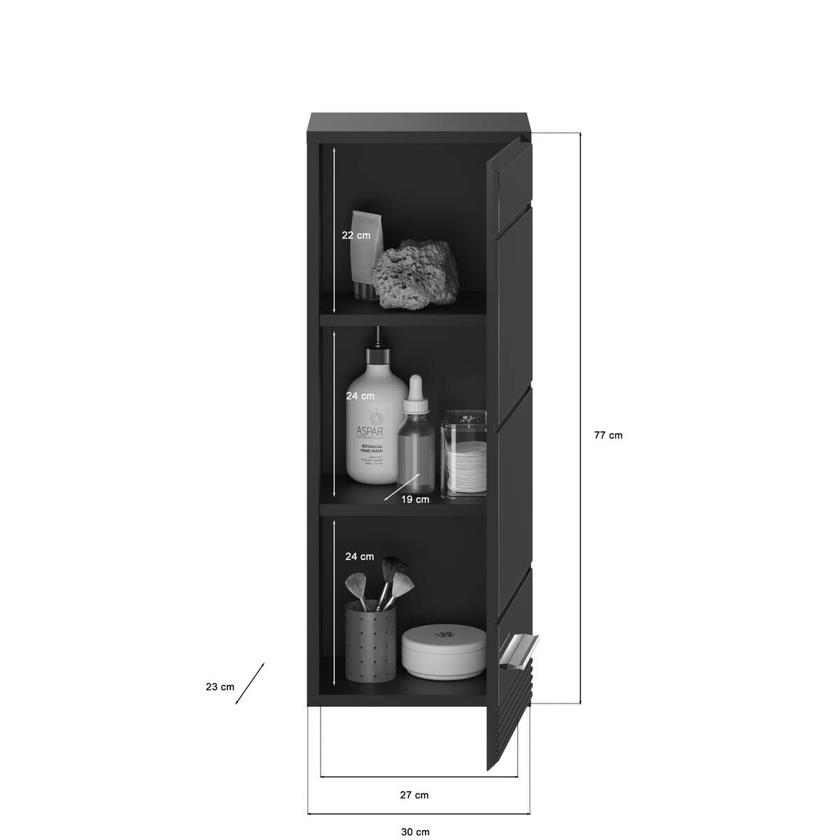 Badhängeschrank LINUS schwarz schwarz Hochglanz B/H/T: ca. 30x77x23 cm