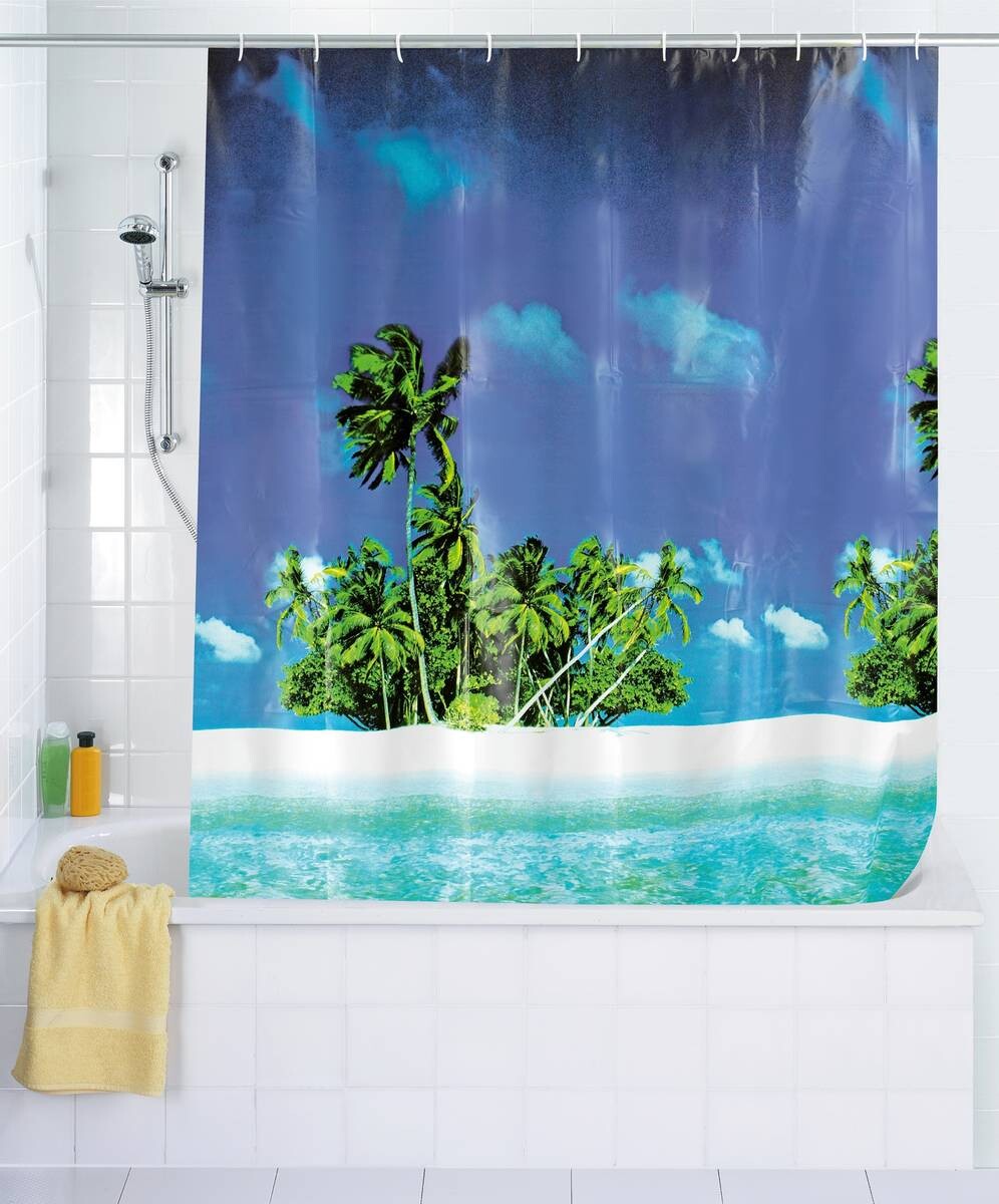 WENKO Duschvorhang Palmenstrand blau türkis weiß Kunststoff B/L: ca. 180x200 cm