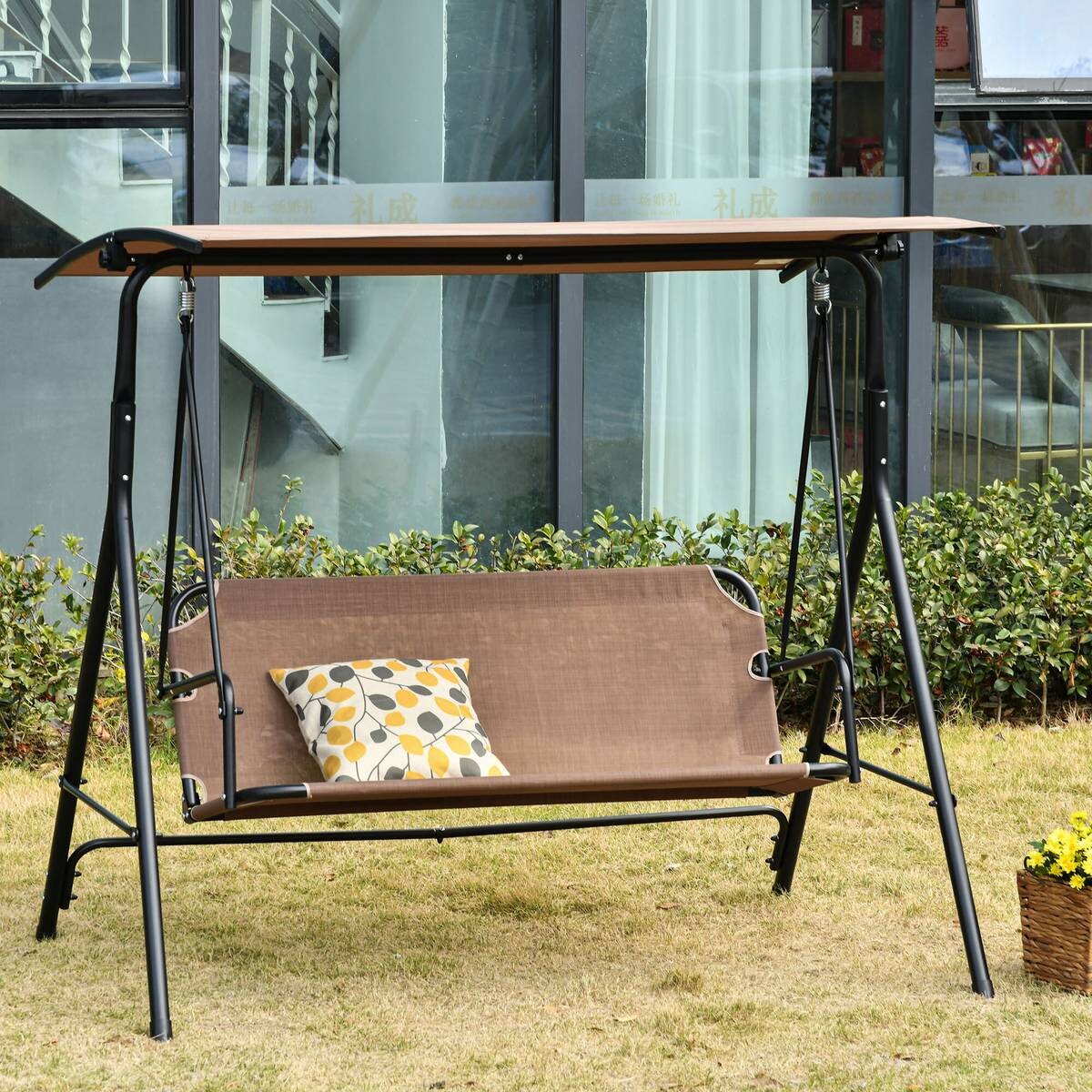 Outsunny Hollywoodschaukel braun Metall B/H/L: ca. 110x155x172 cm