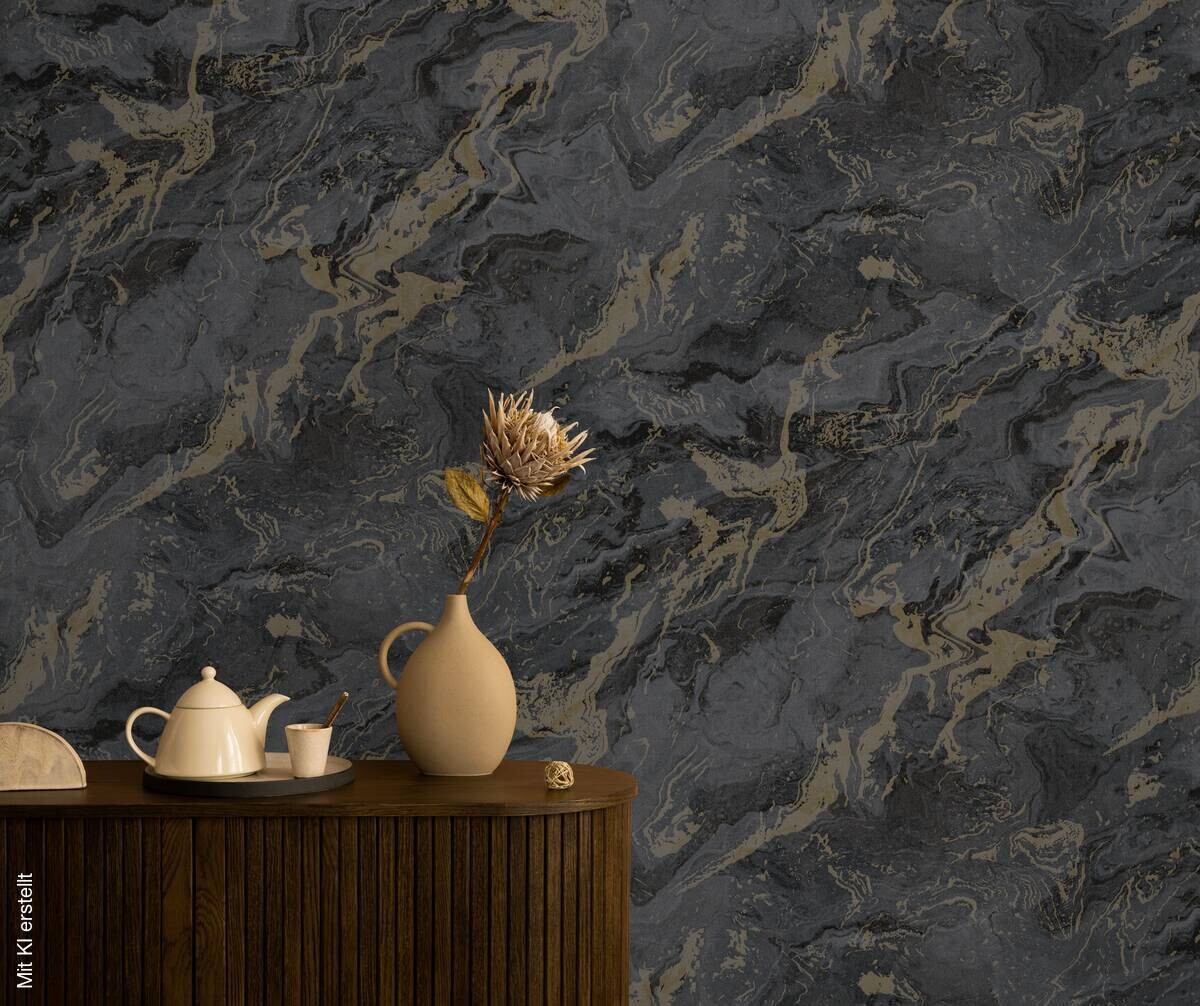 Vliestapete Marmor anthrazit gold schwarz B/L: ca. 53x1005 cm