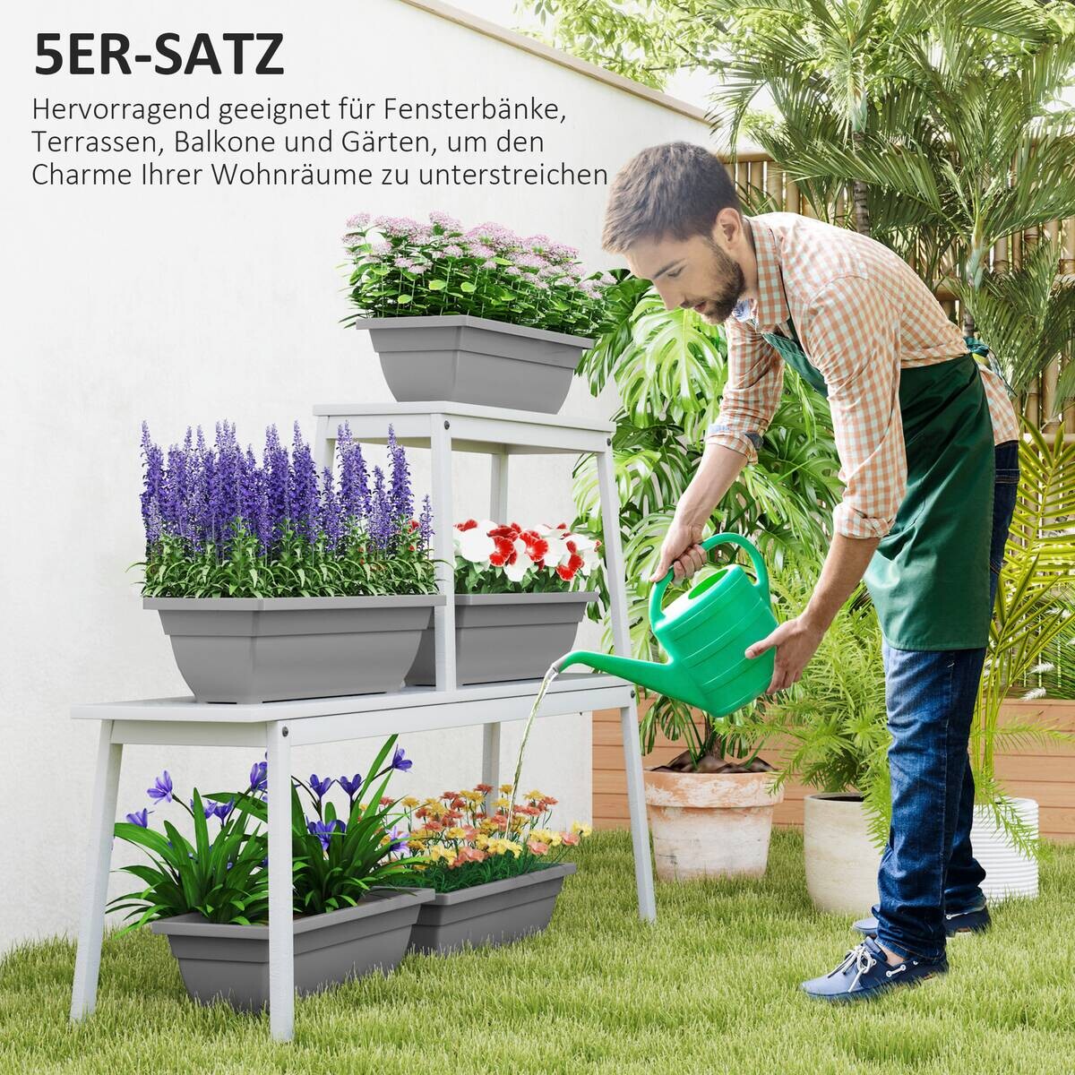 Outsunny Pflanztopf 5er Set grau Kunststoff B/H/L: ca. 21x16x59 cm