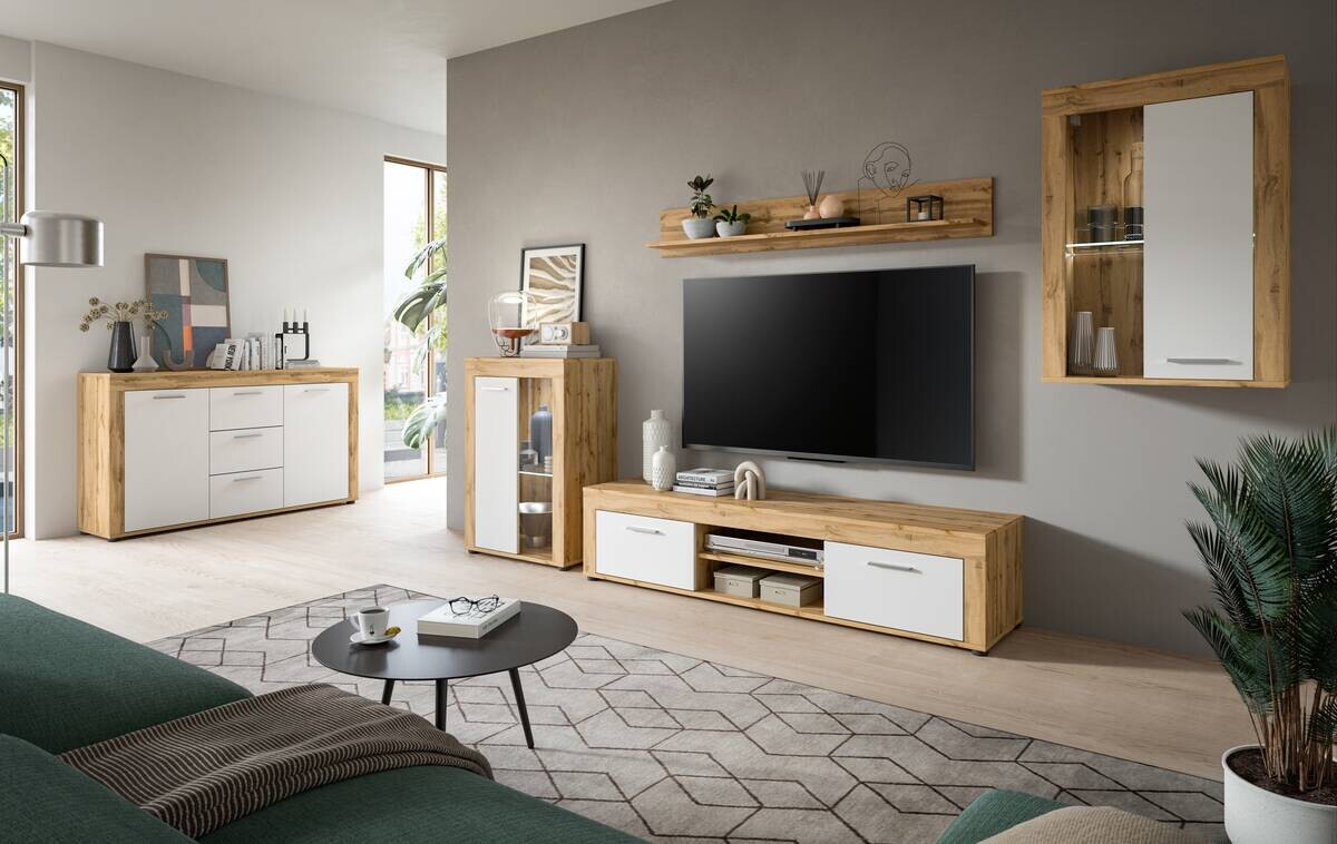 Wohnwand Jam Eiche Wotan Nachbildung weiß B/H/T: ca. 330x169x35 cm