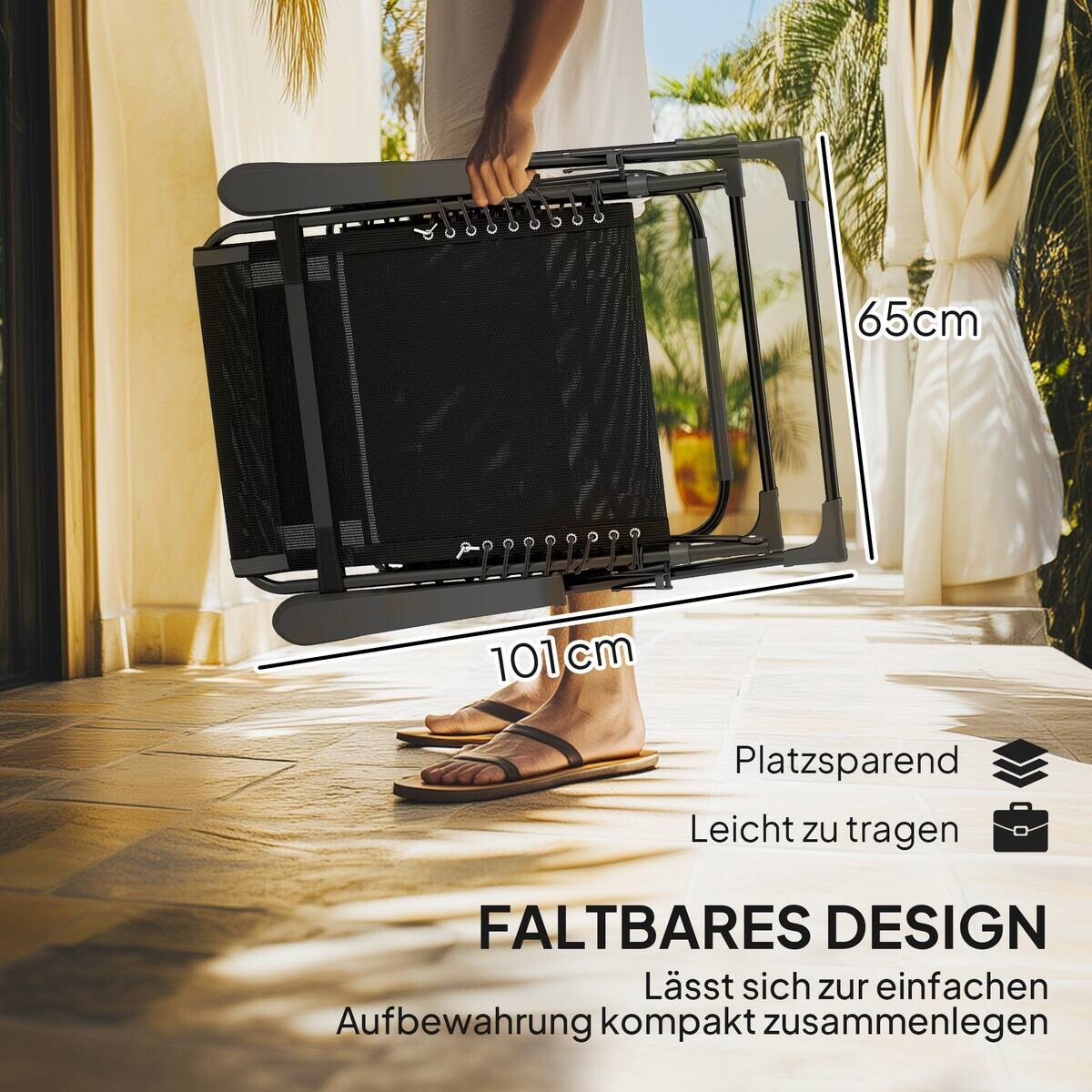 Outsunny Sonnenliege schwarz Metall B/H/L: ca. 65x112x90 cm