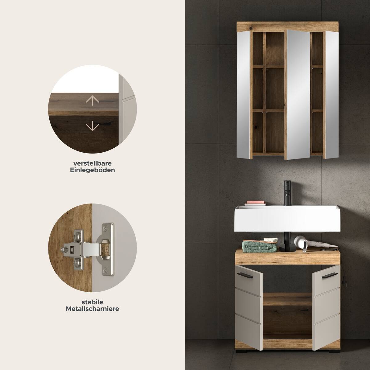 Badezimmer-Set Scout Evoke Oak Nachbildung Kaschmirgrau Nachbildung B/H/T: ca. 60x191x34 cm