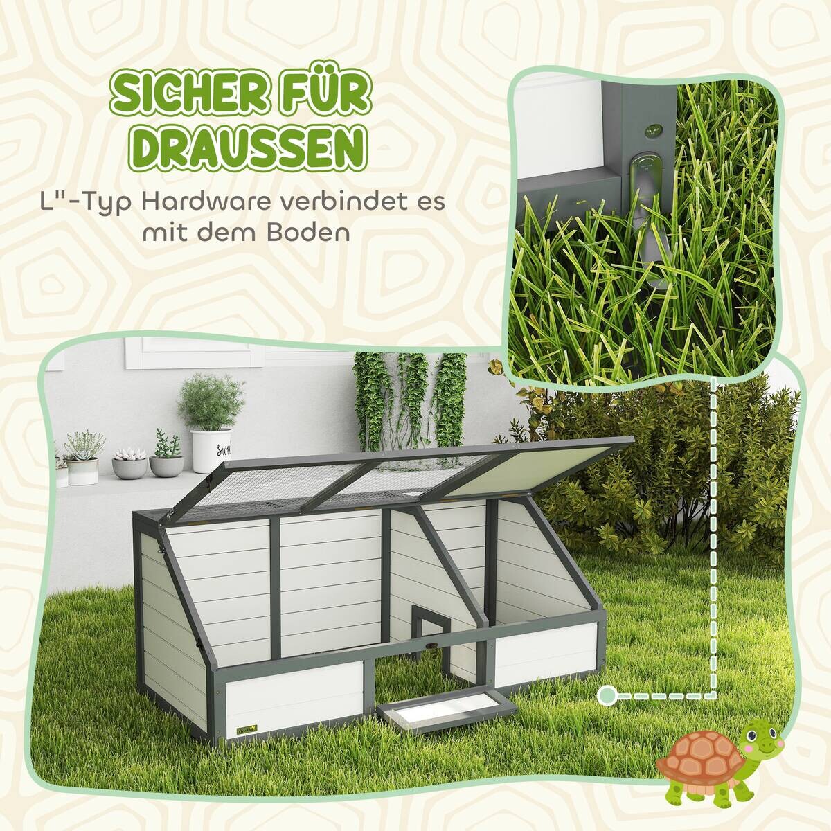 PawHut Schildkrötenhaus weiß Holz B/H/L: ca. 55x50x120 cm