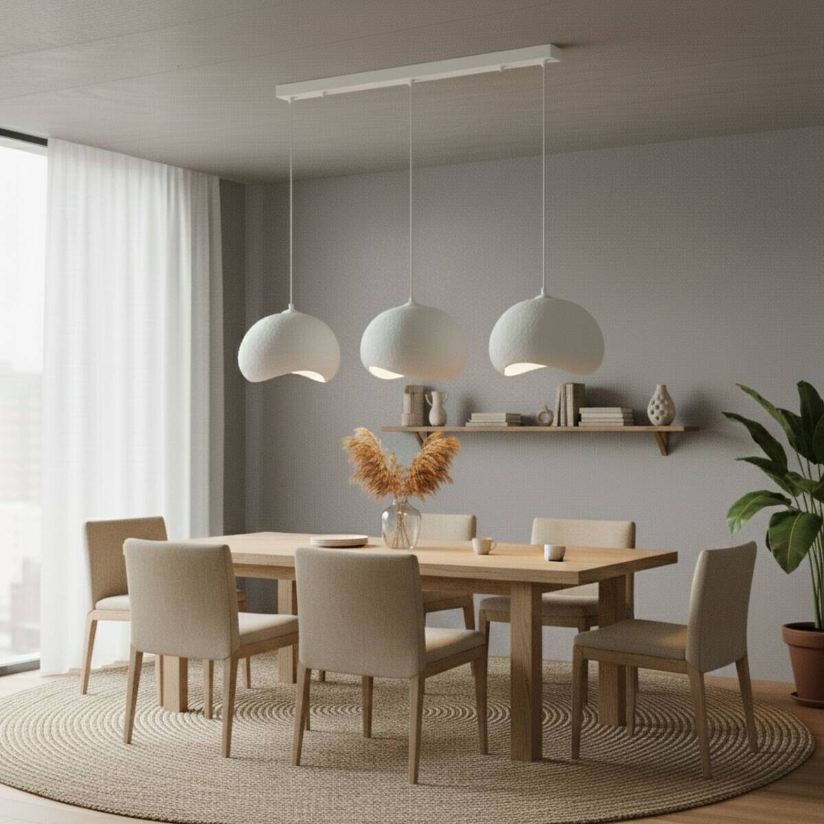 Opviq Pendelleuchte Yontu-15853-A weiß Metall Polyester-Mischgewebe B/H/L: ca. 29x120x34 cm E27 3 Brennstellen