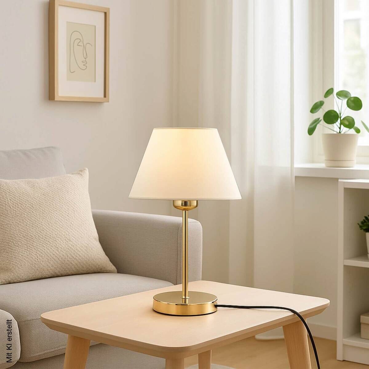 Tischleuchte creme Metall PVC B/H/L/D: ca. 22x35x22x22 cm E27 1 Brennstellen