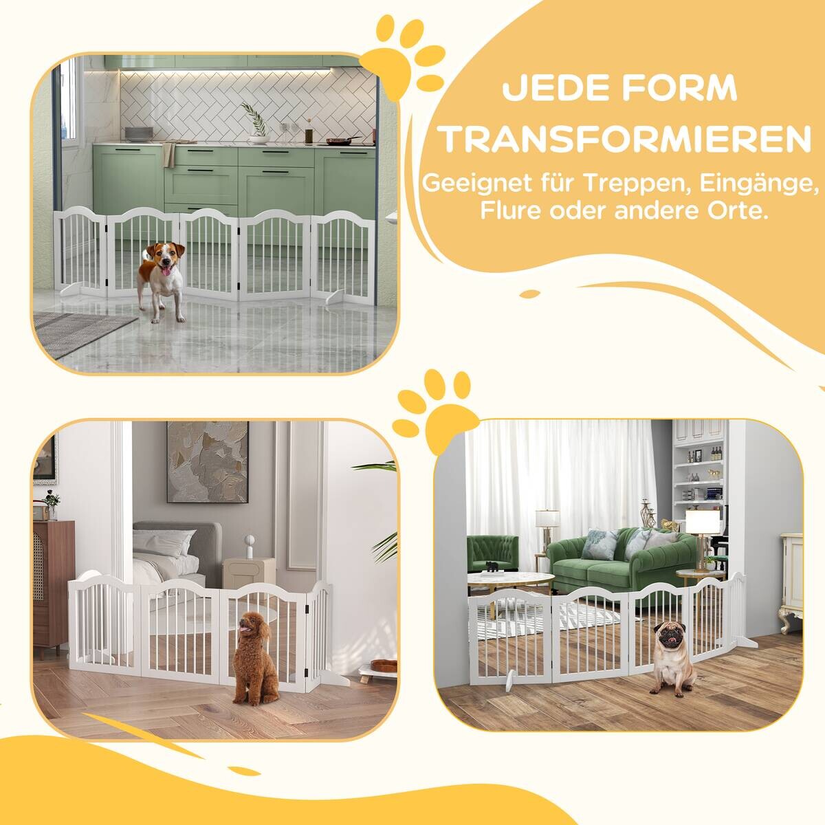 PawHut Hunde-Absperrgitter weiß MDF B/H/L: ca. 29,5x61x254,5 cm