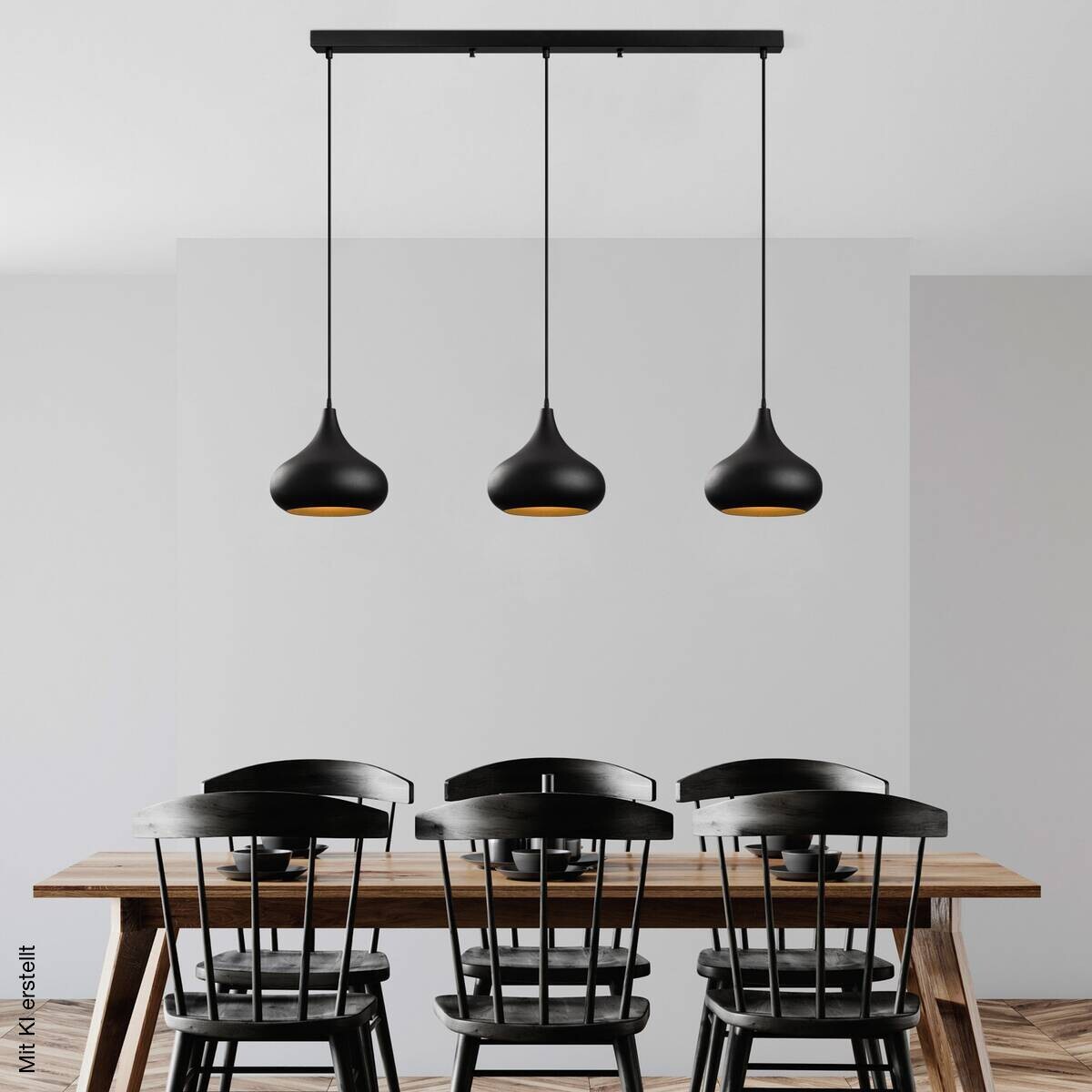 Opviq Pendelleuchte Muba-11554 schwarz B/H/T/L: ca. 140x126x30x140 cm E27 3 Brennstellen