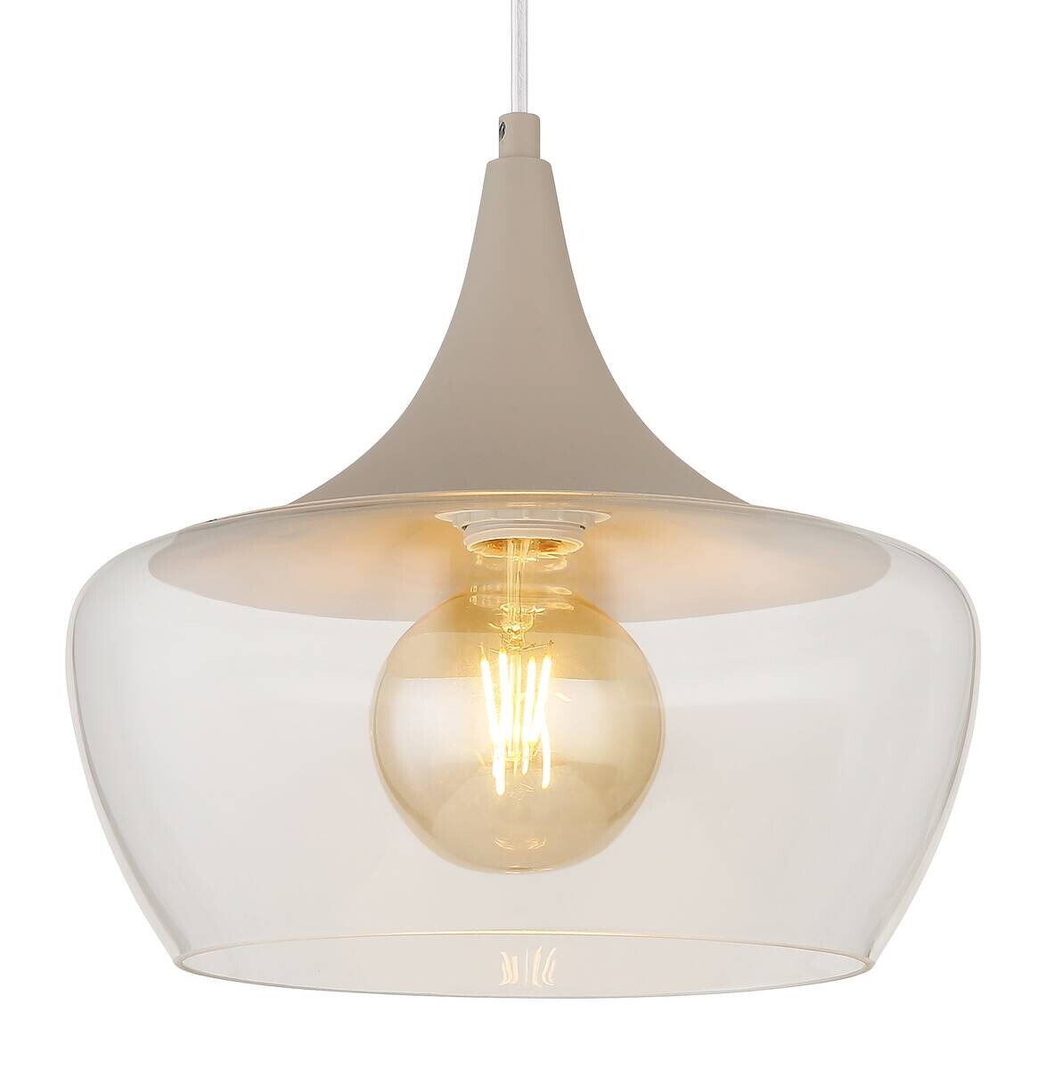 GLOBO Pendelleuchte sand klar Metall Glas H/D: ca. 120x30 cm E27 1 Brennstellen